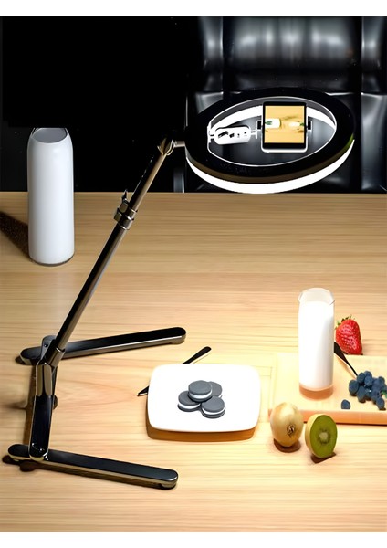 Telefon Tutacaklı Katlanabilir LED Halka Işık | Ürün Çekim Işığı & Masaüstü Standlı Vlog Işığı