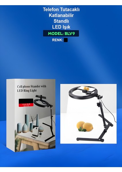 Telefon Tutacaklı Katlanabilir LED Halka Işık | Ürün Çekim Işığı & Masaüstü Standlı Vlog Işığı indirimleri