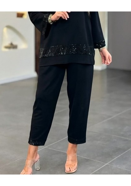 Kadın Uzun Kollu V Yakalı Pulpayet Viskon Iki Iplik Bluz ve Pantolon Takım modelleri