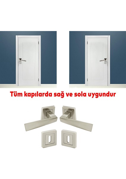 Kare Rozetli Nikel Inox Oda Kapı Kolu (1 Takım: 2 Adet Kol + 2 Adet Rozet + Bağlantı Demiri) modelleri