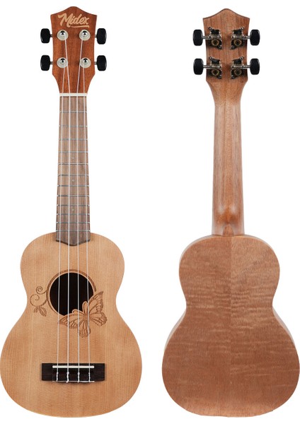 SPA-261 Ladin Ağacı Kelebek Desenli Kaliteli Soprano Ukulele Seti fiyatları