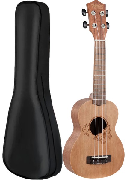 SPA-261 Ladin Ağacı Kelebek Desenli Kaliteli Soprano Ukulele Seti modelleri