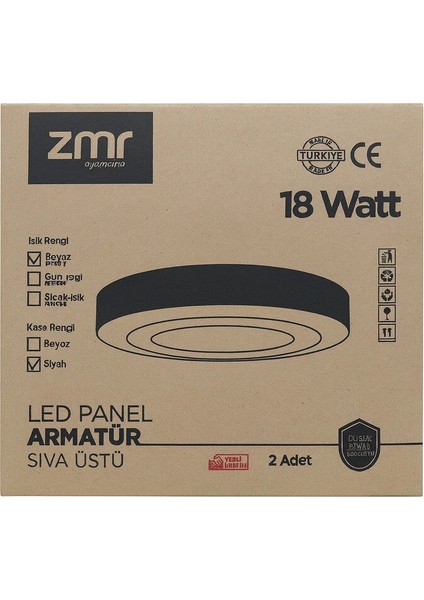 18W Sıva Üstü LED Panel Armatür – Beyaz Işık modelleri