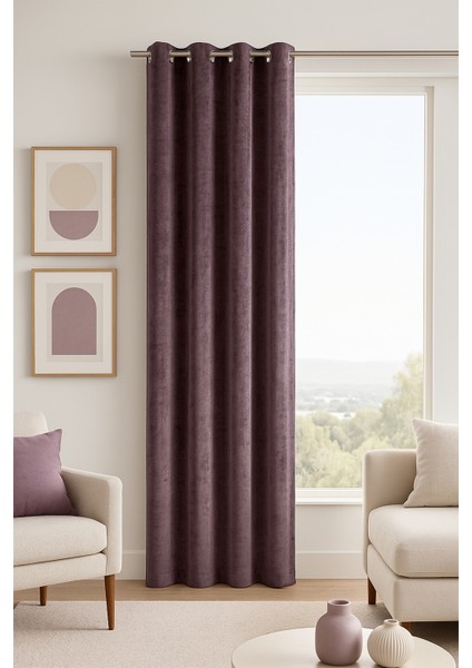 Kadife Halkalı Fon Perde Mor 140X260