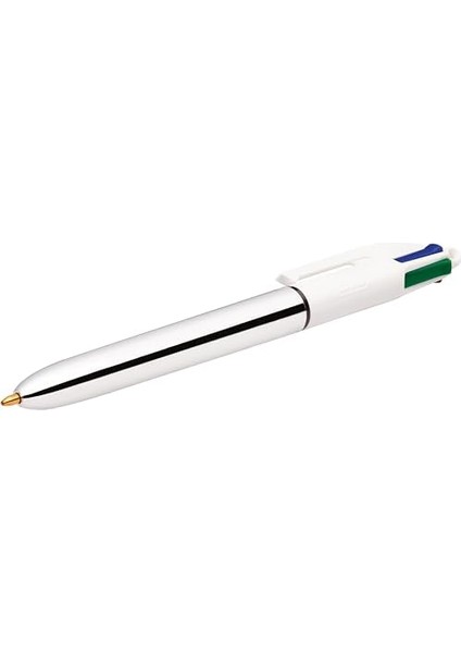 4 Colours Gümüş Gövde Tükenmez 12'li Kutu, 4 Renk (Mavi, Siyah,yeşil ve Kırmızı), 1.0 Mm. Uç modelleri