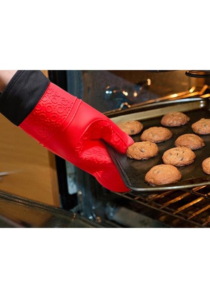 2 Adet Silikon Yanmaz Yapışmaz Isı Yalıtımlı Mutfak Fırın Eldiveni Kırmızı fırsatları
