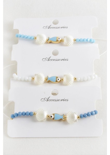 Balık Istiridye Inci Kristal Makrome Ip Bileklik