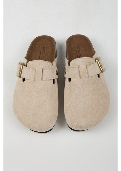 Cancun Kadın Vegan Deri Tokalı Bej Sabo Terlik