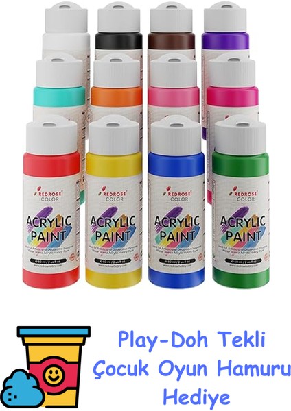 Tüm Renkler Akrilik Boya 12'li Set 12X60 ml + Play-Doh Oyun Hamuru