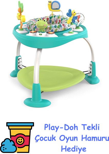 Bounce Bounce Baby 2'si 1 Arada Aktivite Merkezi Zıplayıcı ve Masa - Oynak Gölet (Yeşil), 6 Aylık ve Üzeri + Play-Doh Oyun Hamuru