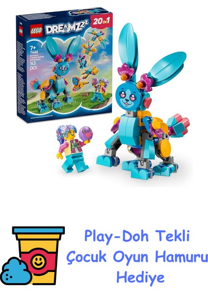 Dreamzzz Bunchu’nun Yaratıcı Hayvan Maceraları 71488-7 Yaş ve Üzeri Çocuklar Için Oyuncak Tavşan Içeren Yaratıcı Oyuncak Yapım Seti, Doğum Günü Hediyesi (143 Parç + Play-Doh Oyun Hamuru