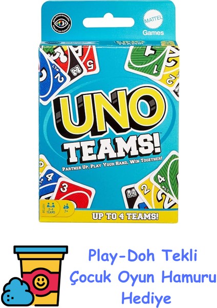 Mattel Games Uno Teams™ Kartlar Aile ve Arkadaşlarla Bir Araya Gelinen Akşamlara, Seyahatlere, Kamplara ve Partilere Yönelik Uno Teams Kart Oyunu HXT58 + Play-Doh Oyun Hamuru