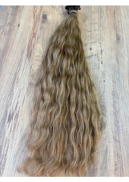 Mikro Kaynak Saç Açık Sarı Saç Gerçek Saç 75 cm Dalgalı 0.8 Grm 50 Adet