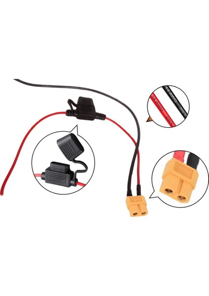 Su Geçirmez XT90 Erkek Konnektörlü 14 Awg Bıçak Tipi Sigorta Yuvası – 30CM Kablo
