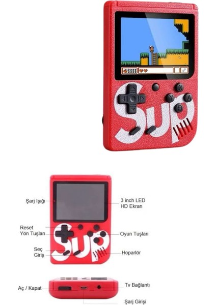 Techmrt Çocuklara Özel Taşınabilir Sup El Atarisi 400 Oyunlu Nostaljik Oyun Konsolu modelleri