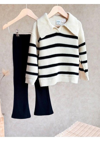 Kız Çocuk Triko Kazak ve Ispanyol Paça Fitilli Tayt