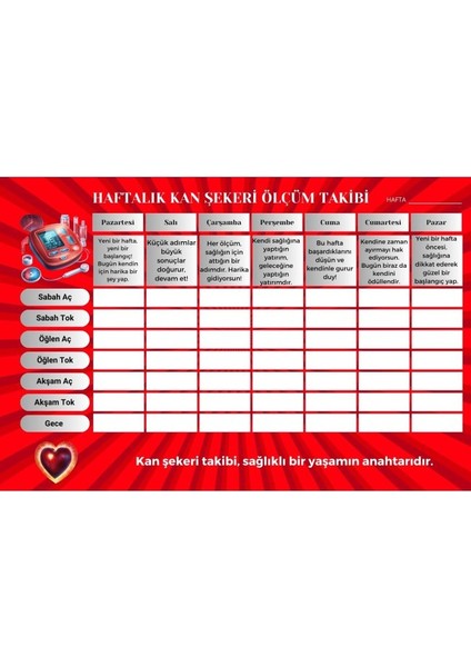 diyabet ölçüm takip çizelgesi defteri özel tasarım 3 aylık a5 kırmızı fiyatları