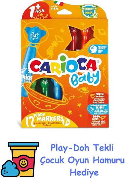 Teddy Jumbo Bebek Yıkanabilir Keçeli Boya Kalemi, 12'li + Play-Doh Oyun Hamuru