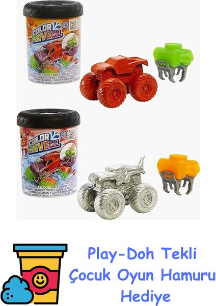 Monster Trucks Color Reveal Renk Değiştiren Araçlar 2'li Paket + Play-Doh Oyun Hamuru