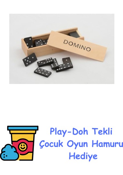 Ahşap Kutulu Domino Oyunu Model 2 + Play-Doh Oyun Hamuru