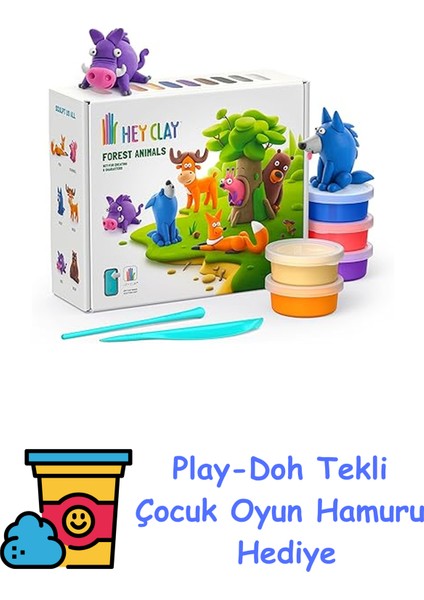Orman Hayvanları Seti - Çocuklar Için Hava ile Kuruyan ve Şekil Alan Kil Seti - 15 Kutu ve Şekillendirme Aletleri - Interaktif Çocuk Oyuncakları + Play-Doh Oyun Hamuru