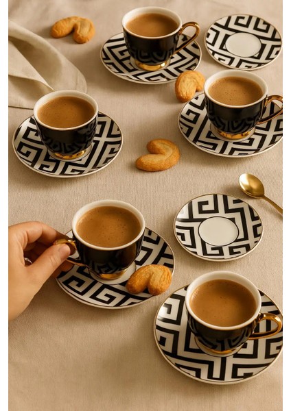 6’lı Lüks Siyah Porselen Kahve Takımı – Altın Yaldızlı Ayaklı Fincanlar fırsatları