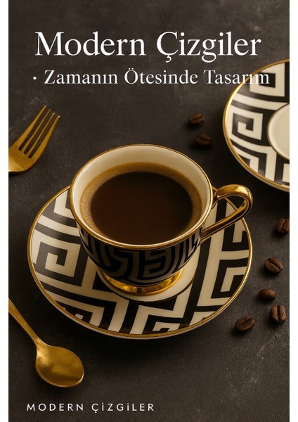 6’lı Lüks Siyah Porselen Kahve Takımı – Altın Yaldızlı Ayaklı Fincanlar indirimleri