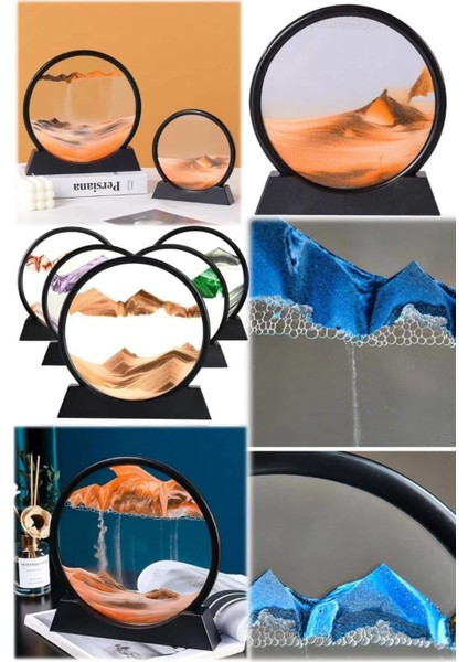 Techmrt 7 Inç Mavi Orta Boy Dekoratif Yuvarlak Şık Kum Tablosu Modern Dekoratif Süs fırsatları