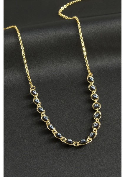 Techmrt Nazarlı Mineli Kolye-Siyah