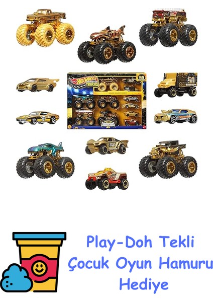 ® Monster Trucks Bigfoot Trophy Şampiyonları Araba ve Kamyon Çoklu Arabalar, Metal Bigfoot, 5-Alarm, Bone Shaker, Mega-Wrex, Tiger Shark ve 6 Araba, JDW07 + Play-Doh Oyun Hamuru