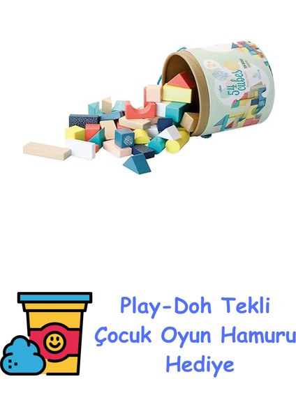 54 Parça Ahşap Bloklar + Play-Doh Oyun Hamuru