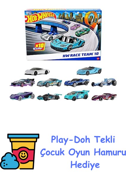 Oyuncak Arabalar, 10'lu Yarış Arabası Paketi, 1:64 Ölçekli Corvette, Lamborghini, Mclaren ve Hot Wheels Originals Içerir (Amazon'a Özel) + Play-Doh Oyun Hamuru