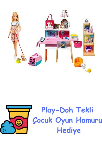 ve Evcil Hayvan Dükkanı Oyun Seti Barbie Bebek ve Evcil Hayvan Dükkanı Oyun Seti, 4 Hayvan Arkadaş ve Aksesuarlar Dahil, 3-7 Yaş Arası Için GRG90 GRG90 + Play-Doh Oyun Hamuru
