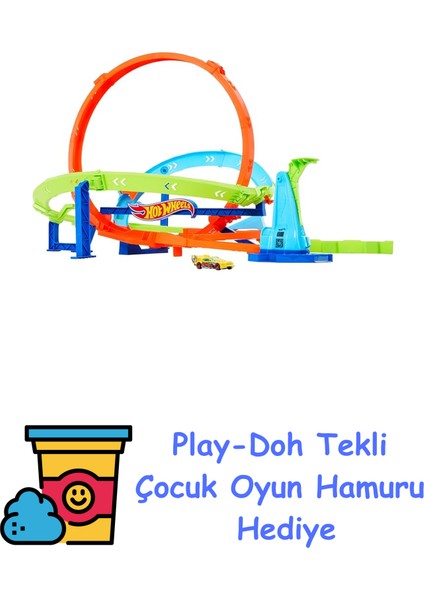 Bumerang Çemberli Yarış Pisti Hot Wheels Bumerang Çemberli Yarış Pisti, 1:64 Ölçekli Oyuncak Araba, Kolayca Saklanabilir HTK16 + Play-Doh Oyun Hamuru