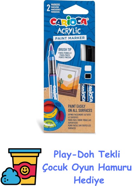 Akrilik Paint Marker Su Bazlı Fırça Uçlu 2'li + Play-Doh Oyun Hamuru