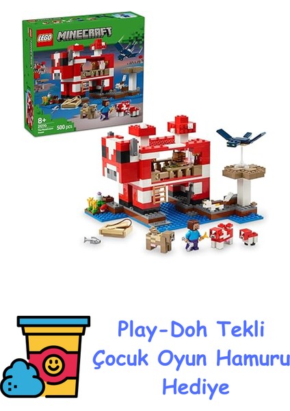 Minecraft Mooshroom Evi 21270, 8 Yaş ve Üzeri Erkek ve Kız Çocuklar Için Mantar Tarlaları, Steve Figürü ve Yaratıklar Içeren Rol Yapım Oyuncağı Yapım Seti, Doğum + Play-Doh Oyun Hamuru