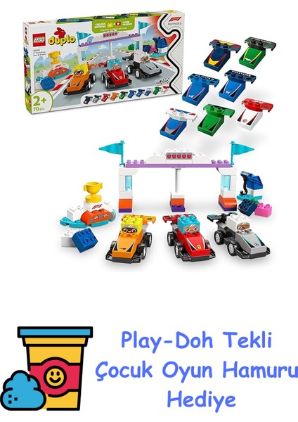 Duplo Town F1 Takımı Yarış Arabaları ve Sürücüler 10445-2 Yaş ve Üzeri Çocuklar Için Eğitici ve Yaratıcı Oyuncak Yapım Seti (70 Parça) + Play-Doh Oyun Hamuru