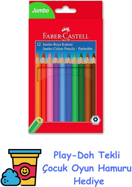 Jumbo Boya Kalemi, 12 Renk, Kalın Gövde ve Uç, Kırılmaya Dirençli Özel Yapıştırma Sistemi, Kolay Açılır, Çocuklar Için Güvenli + Play-Doh Oyun Hamuru