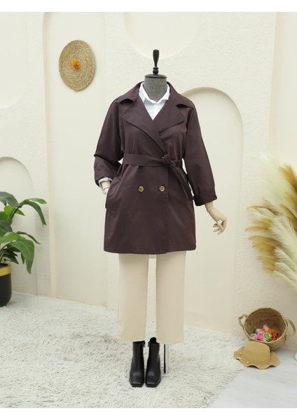 Alpaco Bolero Detaylı Düğmeli Ara Boy Trençkot -Mürdüm -Collectıon fiyatları