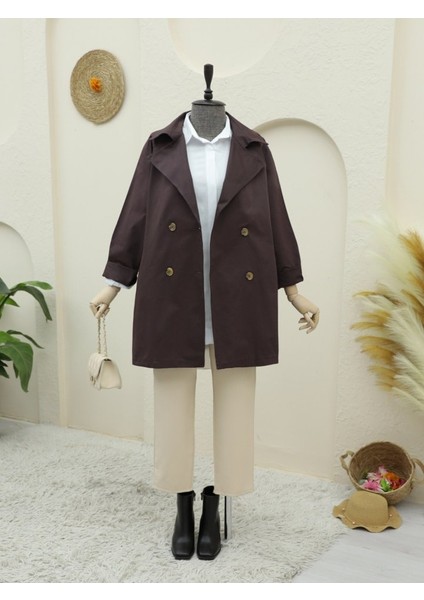 Alpaco Bolero Detaylı Düğmeli Ara Boy Trençkot -Mürdüm -Collectıon modelleri