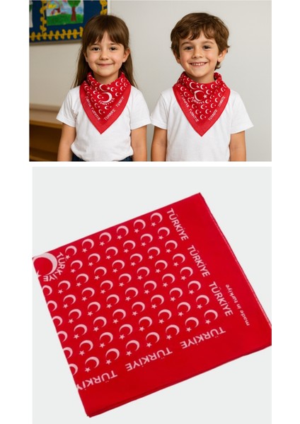 10 Adet Kırmızı Ay Yıldız Türk Bayrağı Temalı Pamuk Kumaş Fular - Bandana - 23 Nisan, 29 Ekim