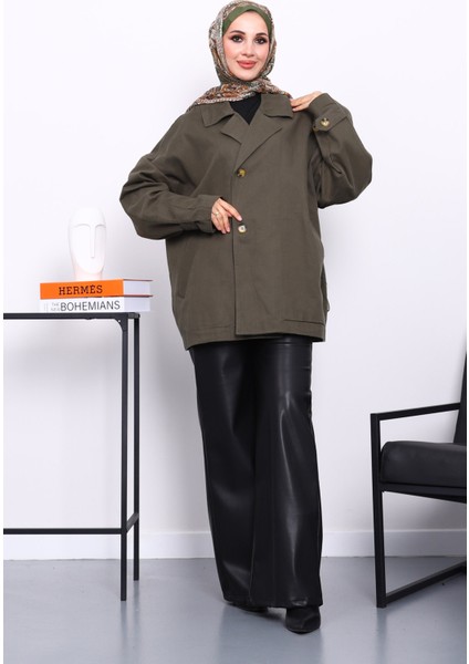Haki Düğmeli Oversize Kanvas Ceket fiyatları
