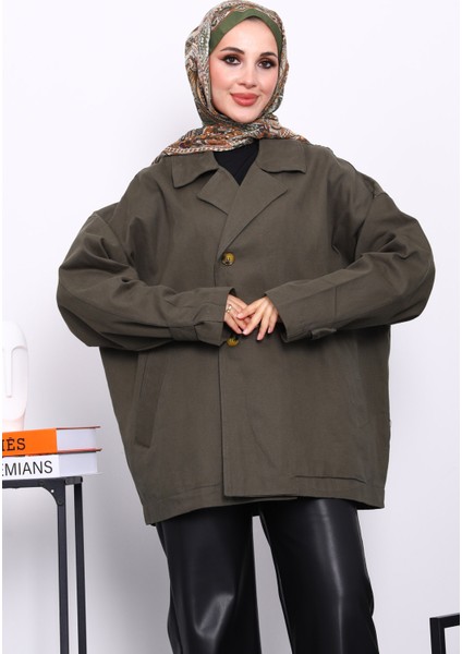 Haki Düğmeli Oversize Kanvas Ceket modelleri