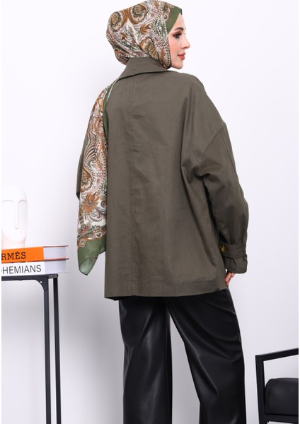 Haki Düğmeli Oversize Kanvas Ceket fırsatları