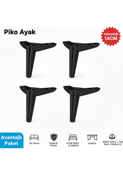 Imt Aksesuar Piko 14 cm (4 Adet) Koltuk Baza Dolap Tv Ünitesi Yatak Odası Konsol Çocuk ve Genç Odası Ayağı