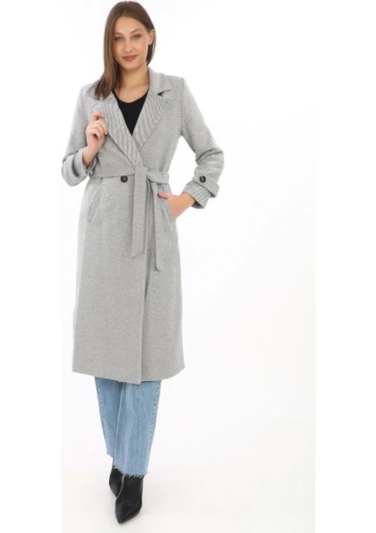 Alpaco Astarlı Balık Sırtı Kaşmir Kaşe Kaban - Gri -Collectıon fiyatları