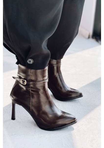 Virelo Kadın Topuklu Bot Acıkahve Parlak Deri fiyatları