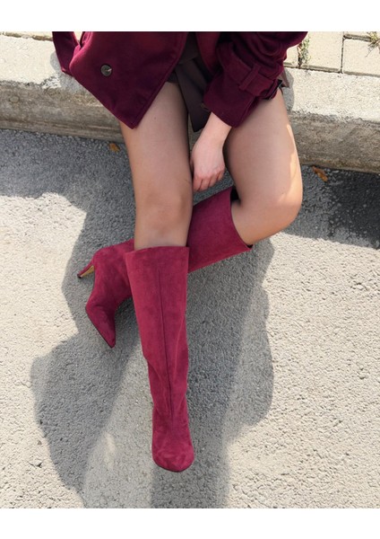 Gwen Kadın Topuklu Çizme Bordo Süet modelleri