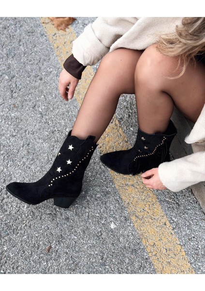 Silvene Kadın Kovboy Çizme Siyah Süet modelleri