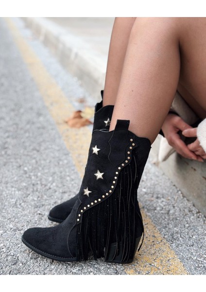 Silvene Kadın Kovboy Çizme Siyah Süet indirimleri